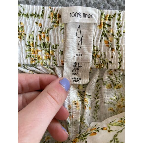 Joie Pants Small Linen Wide Leg Crop Floral High Rise Pull On Boho Beach Yellow - Picture 7 of 15